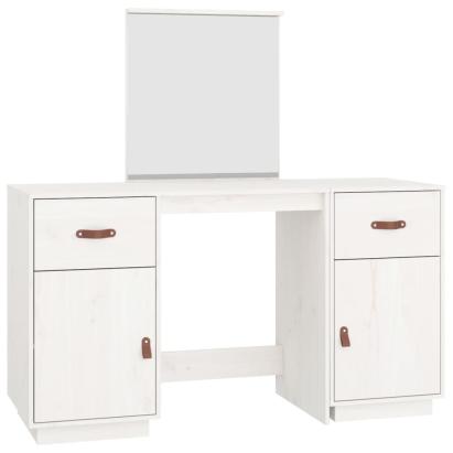 Set de masă de toaletă cu oglindă, alb, lemn masiv de pin GartenMobel Dekor