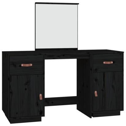 Set masă de toaletă cu oglindă, negru, lemn masiv de pin GartenMobel Dekor