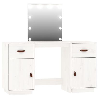 Set de masă de toaletă cu LED, alb, lemn masiv de pin GartenMobel Dekor