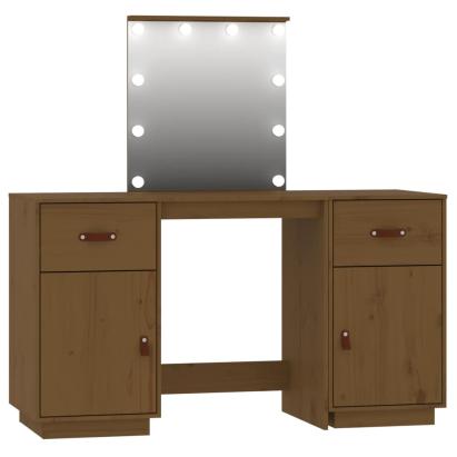 Set de masă de toaletă cu LED, maro miere, lemn masiv de pin GartenMobel Dekor