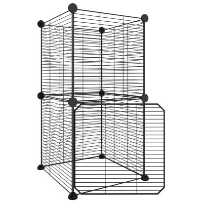 Cușcă animale de companie cu ușă, 8 panouri, negru 35x35cm oțel GartenMobel Dekor