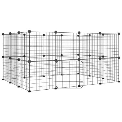 Cușcă animale de companie cu ușă 28 panouri negru 35x35 cm oțel GartenMobel Dekor