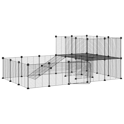 Cușcă animale de companie cu ușă 36 panouri negru 35x35 cm oțel GartenMobel Dekor