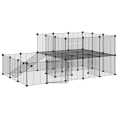 Cușcă animale de companie cu ușă 44 panouri negru 35x35 cm oțel GartenMobel Dekor
