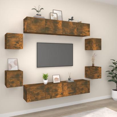 Set dulap TV, 8 piese, stejar fumuriu, lemn prelucrat GartenMobel Dekor