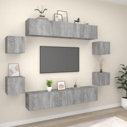 Set dulap TV, 8 piese, gri sonoma, lemn prelucrat GartenMobel Dekor