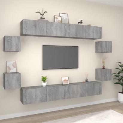 Set dulap TV, 8 piese, gri sonoma, lemn prelucrat GartenMobel Dekor