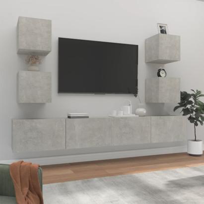 Set dulapuri TV, 6 piese, gri beton, lemn prelucrat GartenMobel Dekor