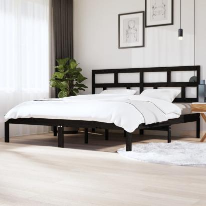 Cadru de pat, negru, 200x200 cm, lemn masiv de pin GartenMobel Dekor