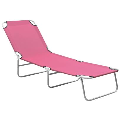 Șezlong de plajă pliabil, roz, oțel și material textil GartenMobel Dekor