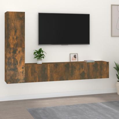 Set dulapuri TV, 4 piese, stejar fumuriu, lemn prelucrat GartenMobel Dekor