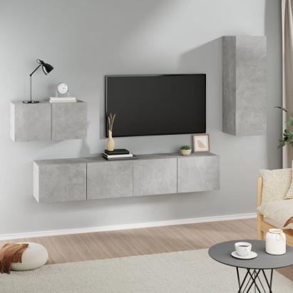 Set dulap TV, 4 piese, gri beton, lemn prelucrat GartenMobel Dekor