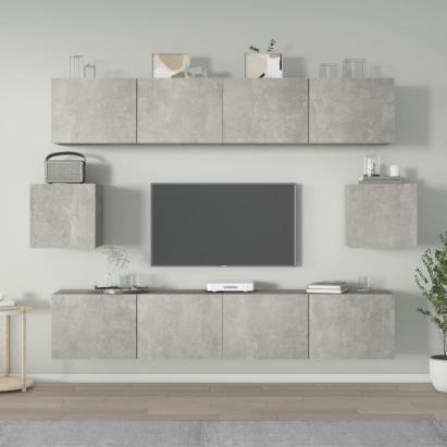 Set dulap TV, 6 piese, gri beton, lemn prelucrat GartenMobel Dekor