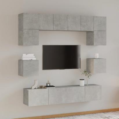 Set dulap TV, 8 piese, gri beton, lemn prelucrat GartenMobel Dekor
