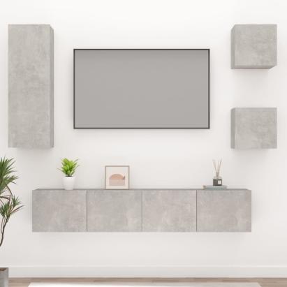 Set dulap TV, 5 piese, gri beton, lemn prelucrat GartenMobel Dekor