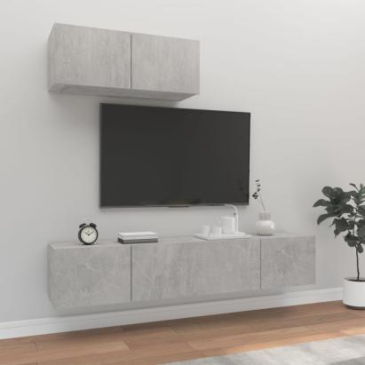 Set dulapuri TV, 3 piese, gri beton, lemn prelucrat GartenMobel Dekor