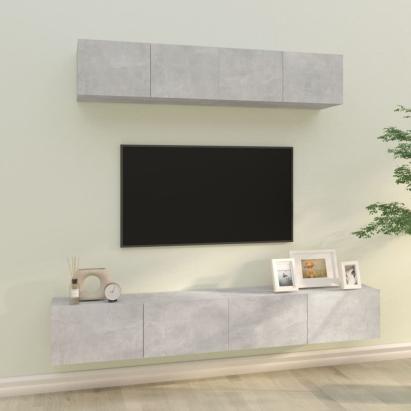 Set dulap TV, 4 piese, gri beton, lemn prelucrat GartenMobel Dekor