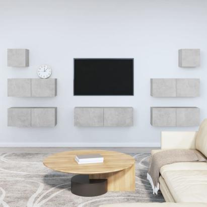 Set dulapuri TV, 7 piese, gri beton, lemn prelucrat GartenMobel Dekor