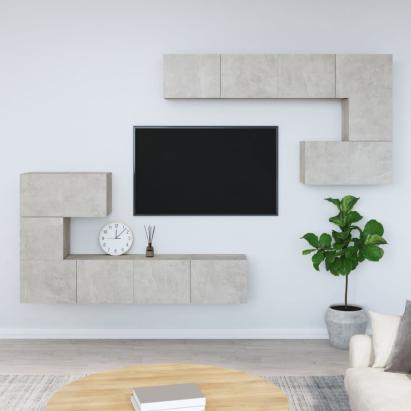 Dulap TV montat pe perete, gri beton, lemn prelucrat GartenMobel Dekor