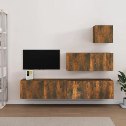 Set dulapuri TV, 4 piese, stejar fumuriu, lemn prelucrat GartenMobel Dekor