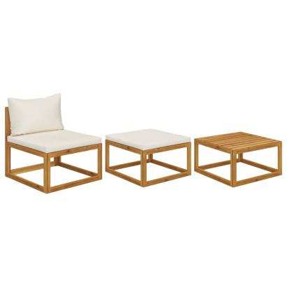 Set mobilier de grădină, 3 piese, perne crem, lemn masiv acacia GartenMobel Dekor