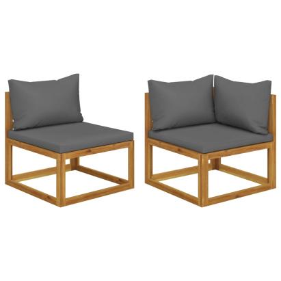 Set canapea 2 piese cu perne gri închis, lemn masiv de acacia GartenMobel Dekor