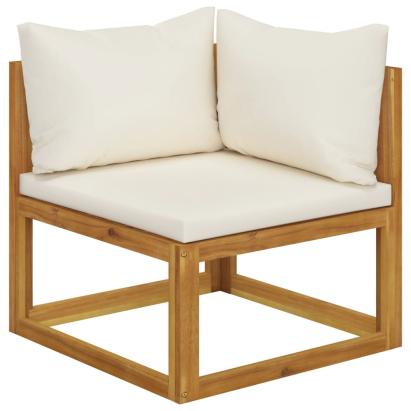 Canapea colțar modular cu perne, alb crem, lemn masiv de acacia GartenMobel Dekor
