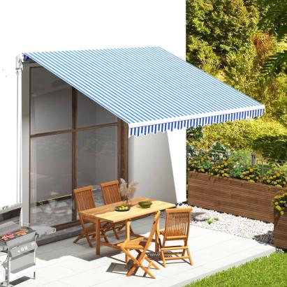 Pânză de rezervă copertină, albastru și alb, 4x3,5 m GartenMobel Dekor
