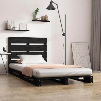 Cadru pat mic Single 2FT6, negru, 75x190 cm, lemn masiv de pin GartenMobel Dekor