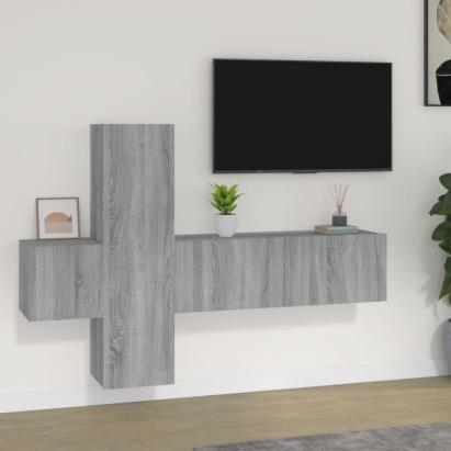 Set dulap TV, 3 piese, gri sonoma, lemn prelucrat GartenMobel Dekor