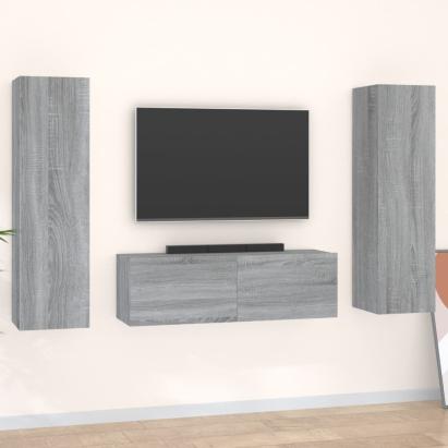 Set dulap TV, 3 piese, gri sonoma, lemn prelucrat GartenMobel Dekor