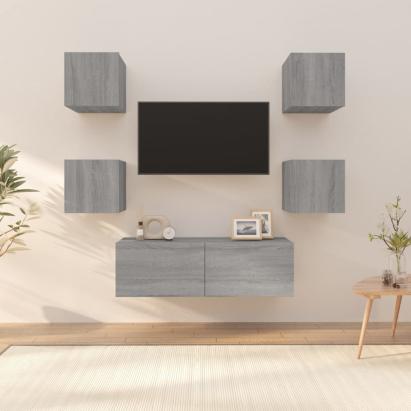 Set dulap TV montat pe perete, gri sonoma, lemn prelucrat GartenMobel Dekor