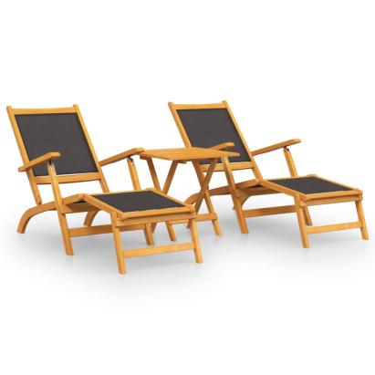 Șezlonguri cu masă de exterior, lemn masiv acacia și textilenă GartenMobel Dekor