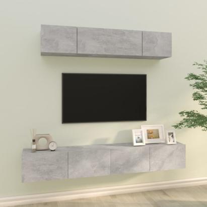 Set dulap TV, 4 piese, gri beton, lemn prelucrat GartenMobel Dekor