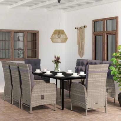 Set mobilier de grădină cu perne, 9 piese, gri și negru GartenMobel Dekor