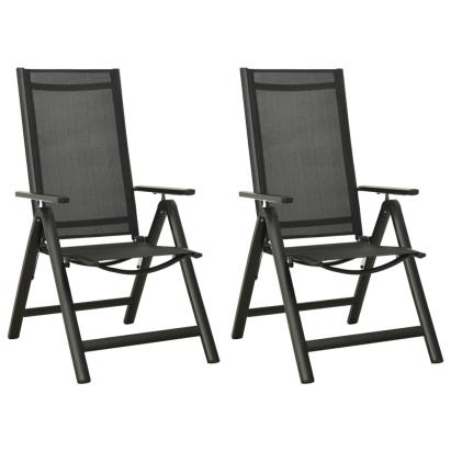 Scaune de grădină pliante, 2 buc., negru, textilenă&aluminiu GartenMobel Dekor