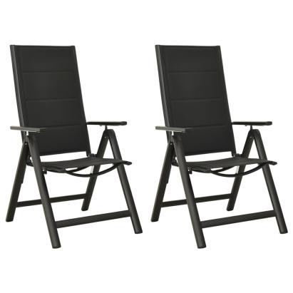 Scaune de grădină pliante, 2 buc., negru, textilenă&aluminiu GartenMobel Dekor