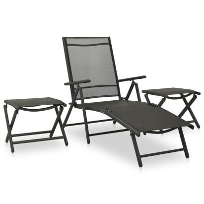 Set mobilier de grădină, 3 piese, negru, textilenă și aluminiu GartenMobel Dekor