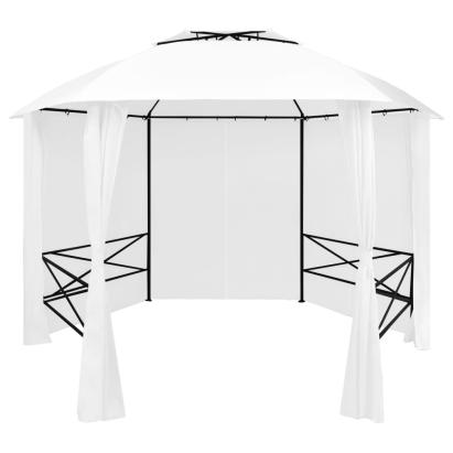 Pavilion de grădină cu perdele, alb, 360x312x265 cm, 180 g/m² GartenMobel Dekor
