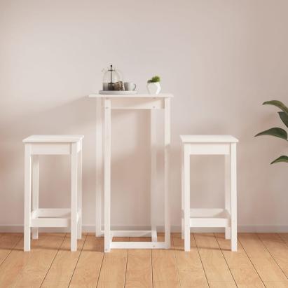 Set mobilier de bar, 3 piese, alb, lemn masiv de pin GartenMobel Dekor