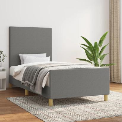 Cadru de pat cu tăblie, gri închis, 90x190 cm, textil GartenMobel Dekor