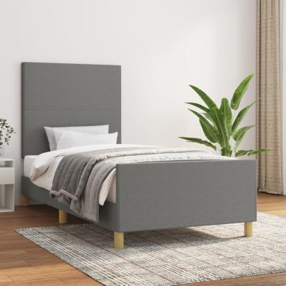 Cadru de pat cu tăblie, gri închis, 90x200 cm, textil GartenMobel Dekor