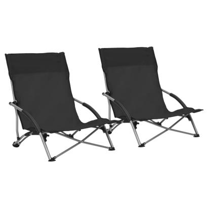 Scaune de plajă pliante, 2 buc., negru, material textil GartenMobel Dekor