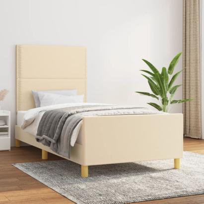 Cadru de pat cu tăblie, crem, 90x190 cm, textil GartenMobel Dekor