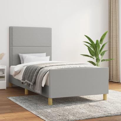 Cadru de pat cu tăblie, gri deschis, 90x200 cm, textil GartenMobel Dekor