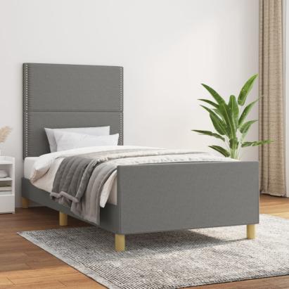 Cadru de pat cu tăblie, gri închis, 100x200 cm, textil GartenMobel Dekor