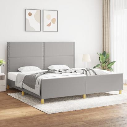 Cadru de pat cu tăblie, gri deschis, 200x200 cm, textil GartenMobel Dekor