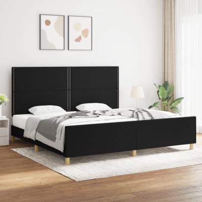 Cadru de pat cu tăblie, negru, 200x200 cm, textil GartenMobel Dekor
