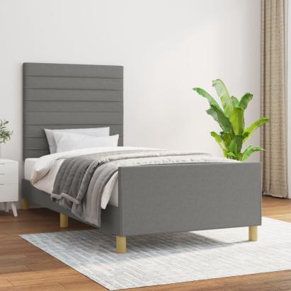 Cadru de pat cu tăblie, gri închis, 100x200 cm, textil GartenMobel Dekor