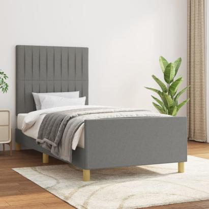 Cadru de pat cu tăblie, gri închis, 100x200 cm, textil GartenMobel Dekor